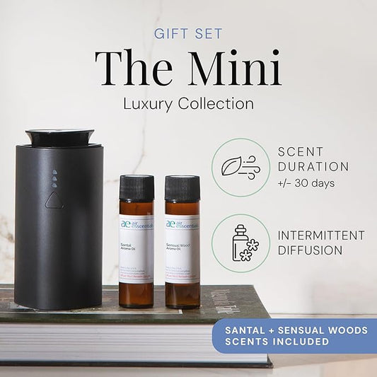 'The Mini' Gift Set, Mini Essential Oil Diffuser Kit for Home, Rechargable & Waterless Small Oil Diffuser, Covers 300 Sq. Ft. Coverage, Luxury Collection