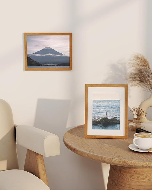 Marsmiles 8.5x11 Wooden Picture Frame, USA-Sourced Natural Oak Solid Wood Photo Frame with Plexiglass for Display Pictures 6x8 with Mat or 8.5x11 without Mat, Teak, 3 Pack