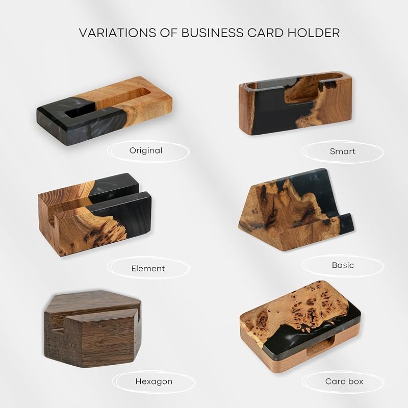 RWA Unique Business Card Holder for Men & Women - Stylish Durable Business Card Display Stand - Premium Desktop Business Card Holders Epoxy Wood Desk Organizer - Office Desk Accessories, BASIC, white