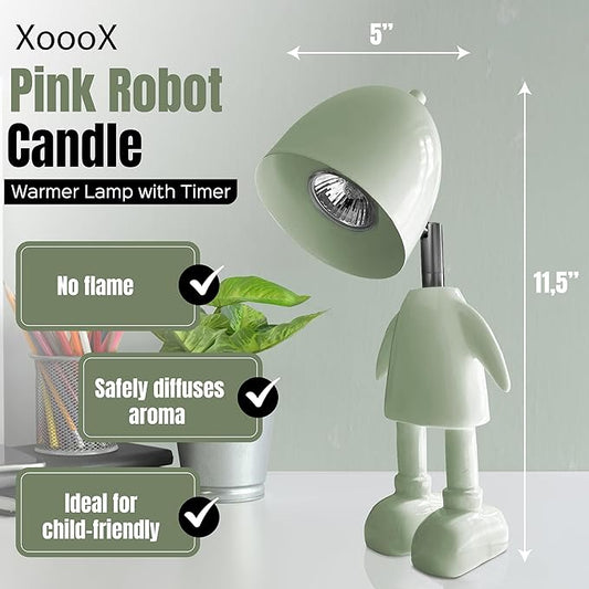 XoooX Green Robot Candle Warmer Lamp with Timer - Adult, Kids and Boys Office Desk and Bedroom Decor Lamp; Gaming Room Decor Aesthetic; Fun Man Cave Cool Stuff; Robot Scented Candle Melter Diffuser