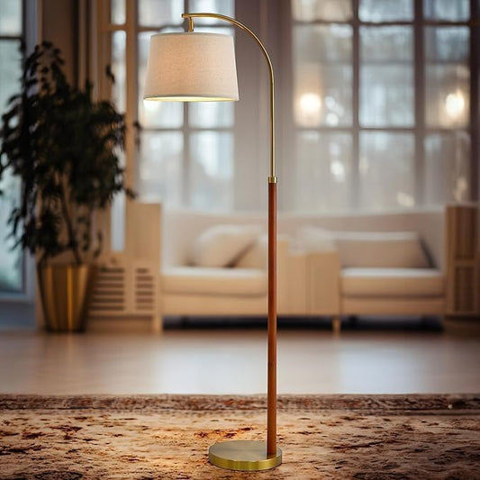 62.5" Wood Floor Lamp for Living Room Gold with Foot Switch Arc Standing Tall Lamps for Bedroom Mid Century Modern Corner Floor Lamps for Office Nursery Industrial Reading Light Room Lamp