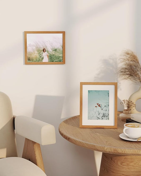 Marsmiles 8x10 Wooden Picture Frame, USA-Sourced Natural Oak Solid Wood Photo Frame with Plexiglass for Display Pictures 5x7 with Mat or 8x10 without Mat, Teak, 3 Pack