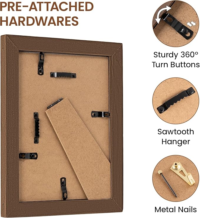 6x8 Picture Frame, USA-Sourced Walnut Wood Frame with Tempered Glass, Display 5x7 with Mat or 6x8 Without Mat, 6 by 8 Photo Frame for Wall & Tabletop Display, Handcrafted Wood Frame, 3 Pack