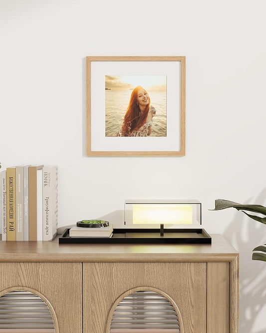 Marsmiles 12x12 Wooden Picture Frame, USA-Sourced Natural Oak Solid Wood Photo Frame with Plexiglass for Display Pictures 8x8 with Mat or 12x12 without Mat, Natural, 1 Pack