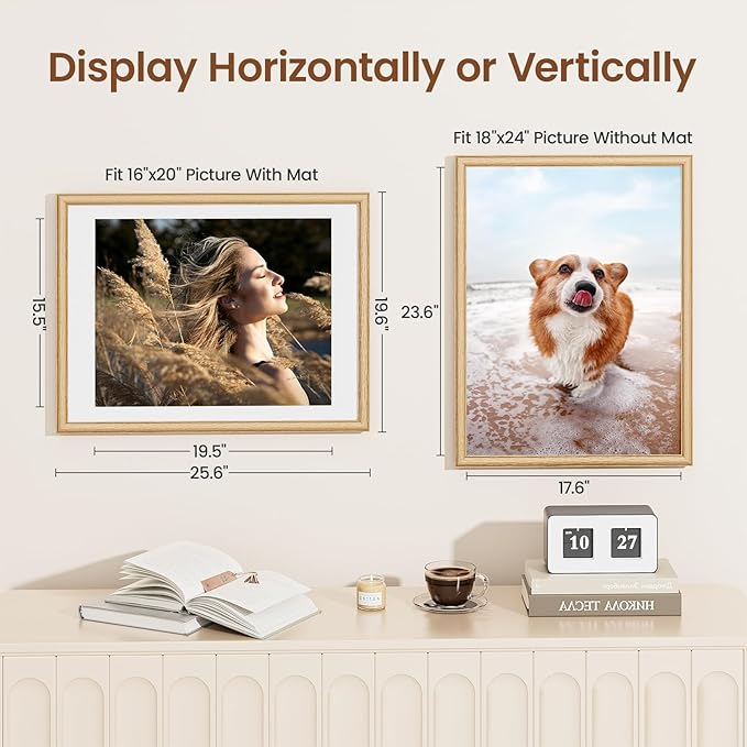 Vivelove 18x24 Picture Frame, 18x24 Oak Wood Poster Frame Display 18 x 24 without Mat or 16x20 with Mat, Wooden Frame with Tempered Glass for Photos, Posters & Art Prints, Home decor, 1 Pack