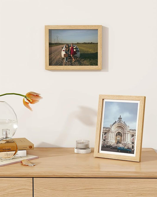 Marsmiles 6x8 Wooden Picture Frame, USA-Sourced Natural Oak Solid Wood Photo Frame with Plexiglass for Display Pictures 5x7 with Mat or 6x8 without Mat, Natural, 3 Pack