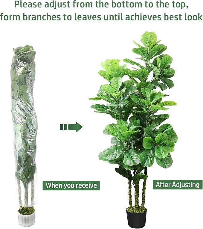 LOVMOR 6ft Artificial Tree Indoor with Woven Seagrass Plant Basket, Artificial Fiddle Leaf Fig Tree Fake Tree Faux Plant Indoor for Living Room Office Floor Home Decor (70 in)