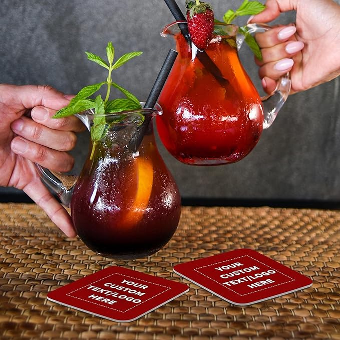 10 Squared Foam Coasters Pack, 4 inch - Customizable Text, Logo - PU Foam, Foldable - Red