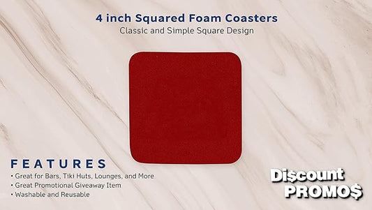 10 Squared Foam Coasters Pack, 4 inch - PU Foam, Foldable - Red