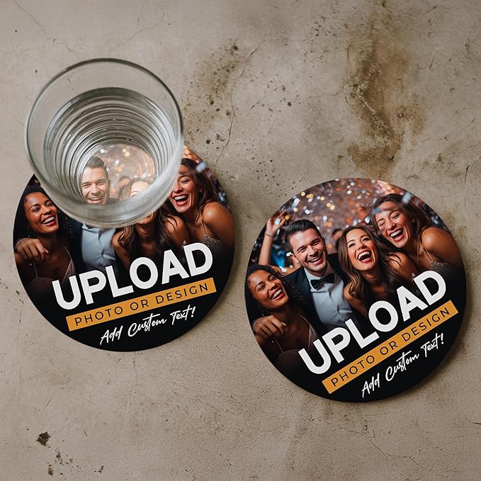 10 Pack, Personalized Drink Coasters, Custom Cardboard Coasters with Photo and Text, Design Your Own Coaster for Events, Parties, Bars, and Unique Gifts, 3.95" Round