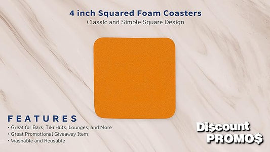 10 Squared Foam Coasters Pack, 4 inch - PU Foam, Foldable - Neon Orange