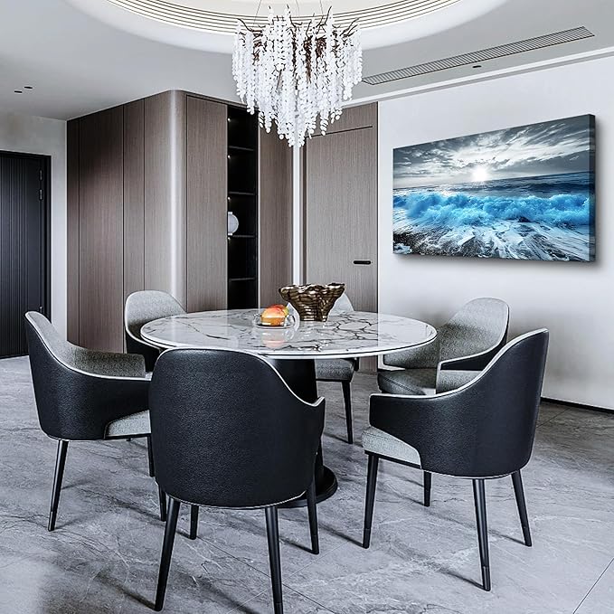 Lapremoly Framed Wall Art For Living Room Large Canvas Wall Decor For Office Blue Beach Painting Ocean Sea Waves Wall Pictures Bedroom Home Decorations Prints Posters Mural Artwork Ready to hang