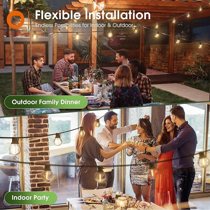 addlon 50FT Solar String Lights Outdoor Waterproof with Remote, G40 Globe Solar Patio Light with 27 LED Shatterproof Bulbs, 3 Modes, Dimmable Hanging for Outside Backyard Party