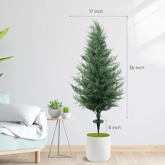 36" Artificial Cedar Topiary Tree for Outdoor,Lifelike UV Protected Front Door Decor, 3ft Faux Pine Shrubs Plants for Front Door Porch Home Office Decor (3FT)