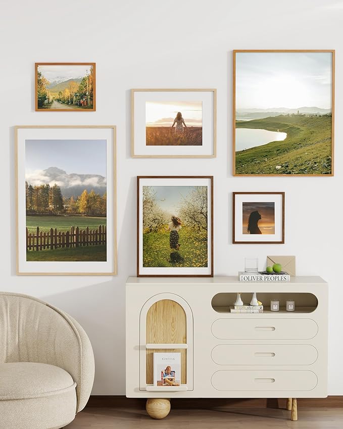 Marsmiles 16x20 Wooden Picture Frame, USA-Sourced Natural Oak Solid Wood Photo Frame with Real Glass for Display Pictures 11x14 with Mat or 16x20 without Mat, Teak, 1 Pack