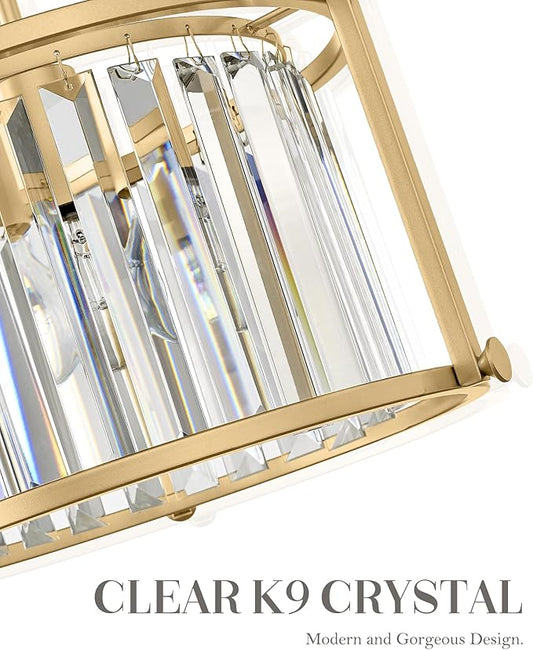 Crystal Semi Flush Mount Chandelier, 11'' Gold Ceiling Light, Modern Flush Mount Light Fixture for Bedroom Kitchen Laundry Entryway, CL4832-1W-PG