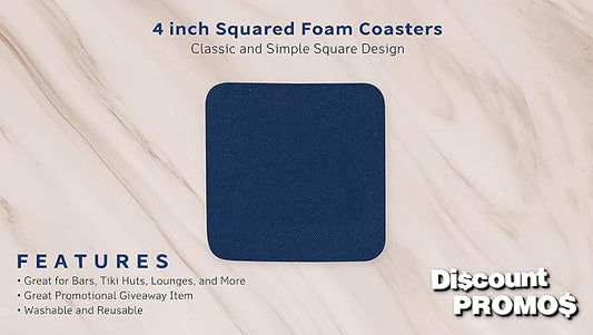 10 Squared Foam Coasters Pack, 4 inch - PU Foam, Foldable - Navy Blue