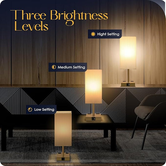 Soilsiu Set of 2 Bedside Table Lamp 3 Way Dimmable Nightstand Lamp with USB C & USB A Charging Port, 2 AC Outlets, 3000K LED Bulbs (Pleate)