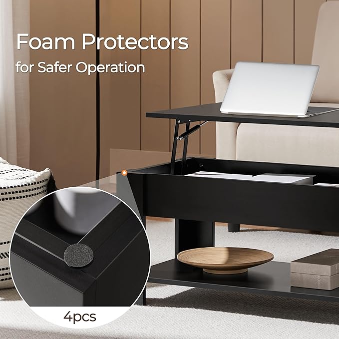 Yaheetech Wooden Coffee Table, Lift Top Coffee Table with Large Hidden Storage Shelf, Lift Tabletop Dining Tables for Living Room, Home Small Space, 38.6in, Black