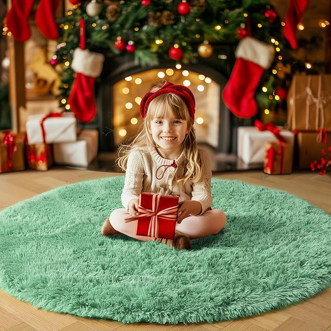 Amdrebio Sage Green Round Rug 6Ft for Living Room Bedroom, Fluffy Furry Circle Rugs for Nursery, Classroom, Baby Kids Room Decor, Cute Shaggy Area Rug for Teen Boys, Fuzzy Plush Light Mint Carpet