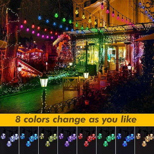 Solar Outdoor RGB String Lights, 48FT Dimmable Patio String Lights with Shatterproof Bulbs, Commercial Lights for Party