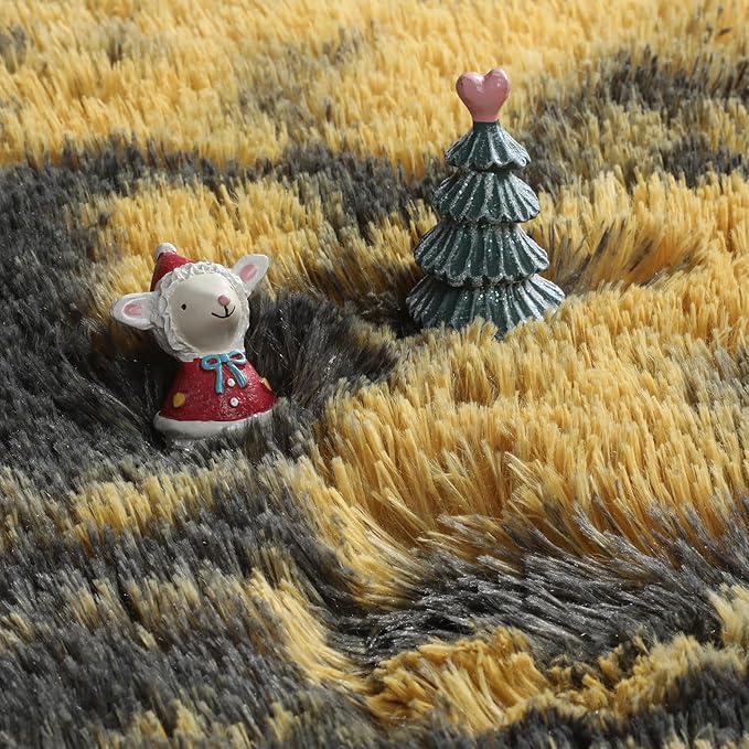 Amdrebio Black Gold Yellow Grey Round Circle Rugs 5Ft for Bedroom Living Room Decor, Fluffy Furry Area Rug for Kids Room Dorm Home Office, Modern Cool Leopard Cheetah Shag Carpet for Teen Boys Men