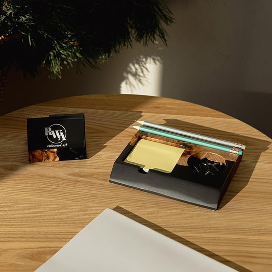 RWA Unique Business Card Holder for Men & Women - Stylish Durable Business Card Display Stand - Premium Desktop Business Card Holders Epoxy Wood Desk Organizer - Office Desk Accessories, BASIC, black