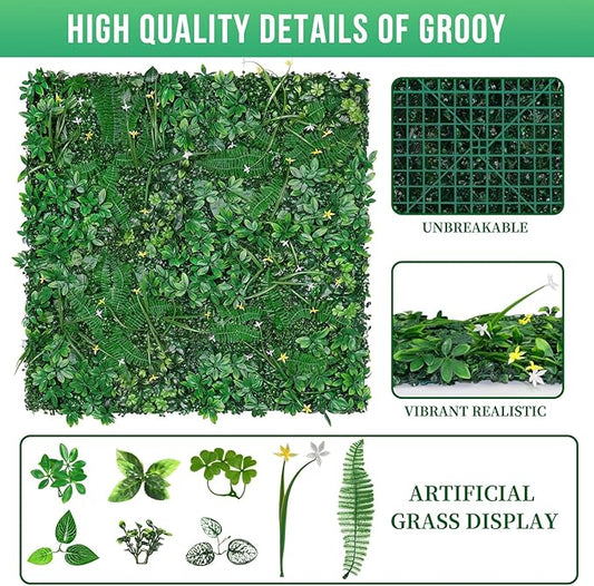 Grass Wall 20"x20" Pack of 16, Artificial Boxwood Panels, Privacy Hedge Fence Screen with UV Protection, Greenery Backdrop for Indoor Home Wedding Decor and Outdoor Garden Backyard