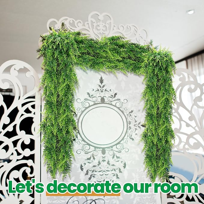 Geosar 110 Pcs Artificial Hanging Plants 32 Inch Hanging Boston Ferns Plastic Fake Plants for Wall Room Garden Wedding Garland Indoor Outdoor Decoration, No Basket