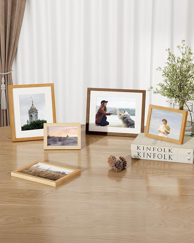 Marsmiles 6x8 Wooden Picture Frame, USA-Sourced Natural Oak Solid Wood Photo Frame with Plexiglass for Display Pictures 5x7 with Mat or 6x8 without Mat, Natural, 1 Pack
