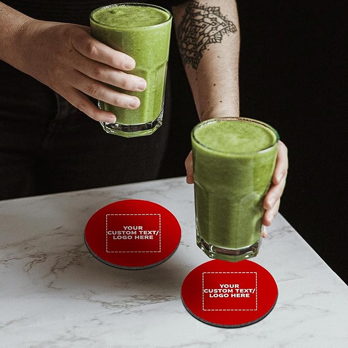 10 Round Foam Bud Coasters Pack, 4 inch - Customizable Text, Logo - PU Foam, Party Favor - Red