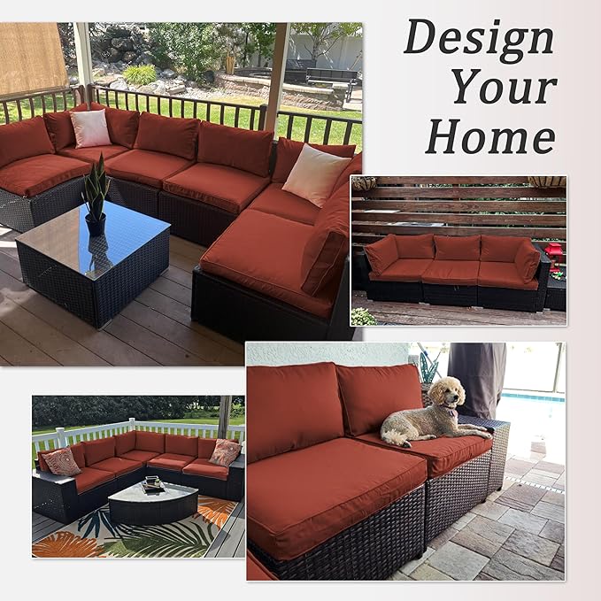 14 Pcs Outdoor Patio Cushion Covers, Replaceable Waterproof Furniture Covers, Outdoor Non-Slip Covers with Zippers, Couch 3 Sizes, Covers Only (Terra Red)