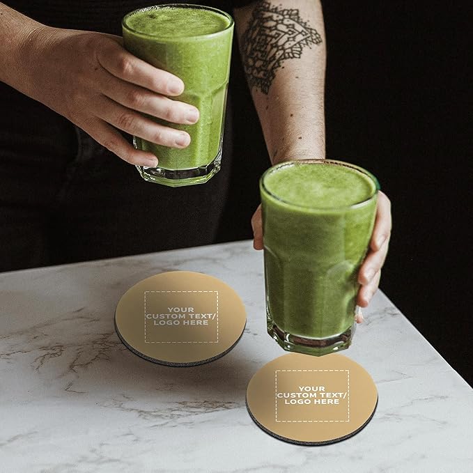 10 Round Foam Bud Coasters Pack, 4 inch - Customizable Text, Logo - PU Foam, Party Favor - Khaki