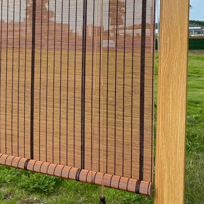 XIUXIU Bamboo Roller Shades Roman Shades for Window Roll Up Blinds for Home Light Filtering Indoor Outdoor Patio F65 W x 48" H