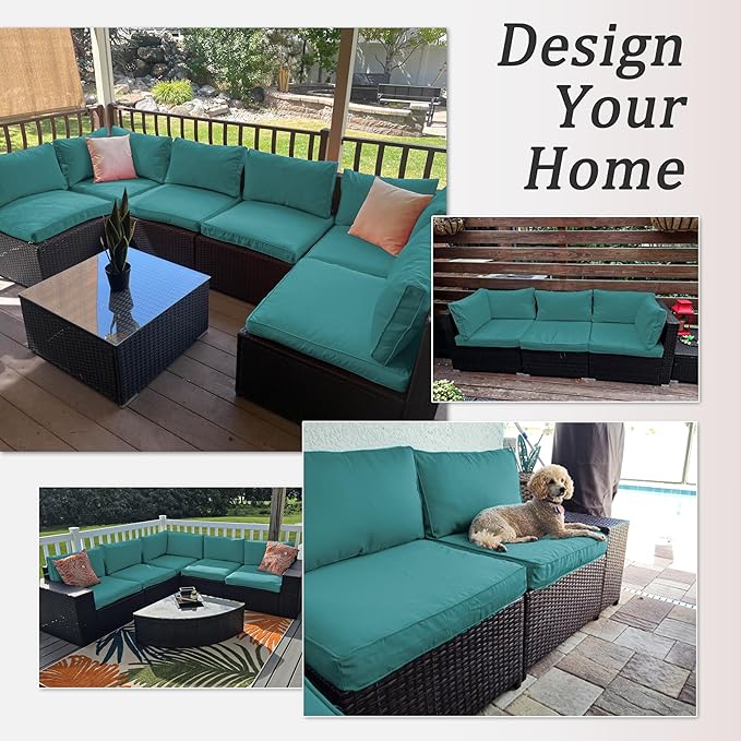 14 Pcs Outdoor Patio Cushion Covers, Replaceable Waterproof Furniture Covers, Outdoor Non-Slip Covers with Zippers, Couch 3 Sizes, Covers Only (Lake Blue)