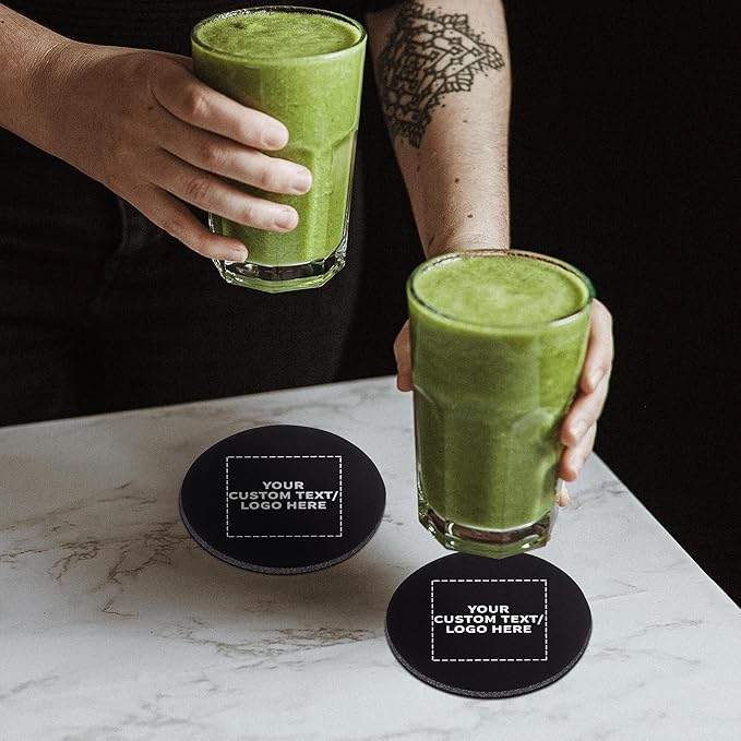 10 Round Foam Bud Coasters Pack, 4 inch - Customizable Text, Logo - PU Foam, Party Favor - Black