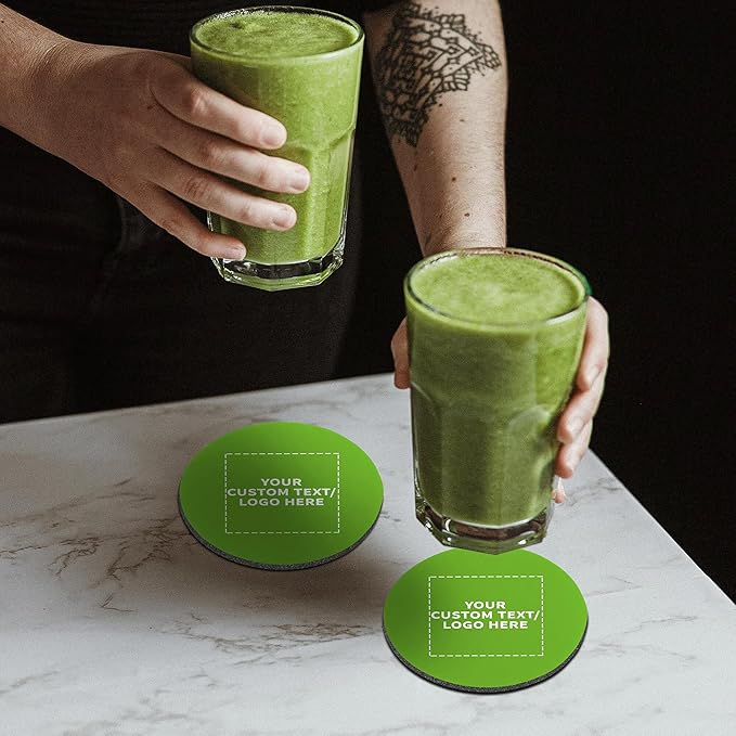 10 Round Foam Bud Coasters Pack, 4 inch - Customizable Text, Logo - PU Foam, Party Favor - Lime Green