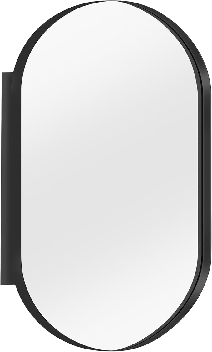 SogesHome Medicine Cabinet with Mirror, 21x34 Oval Mirror Cabinet, Wall Mount Recess Bathroom Vanity Mirror with Storage with 2 Shelves, Perfect for Bathroom, Black