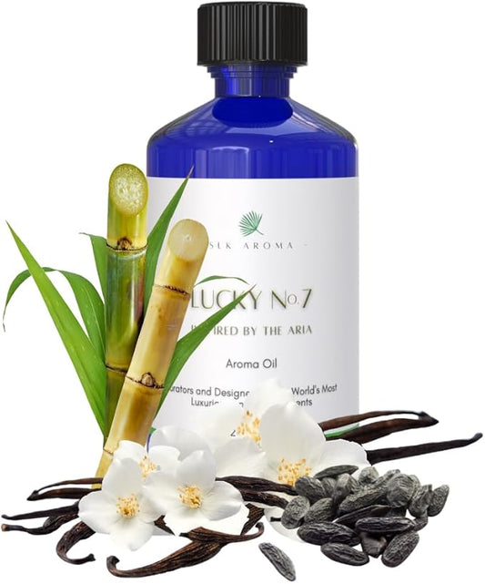 (Aria) Lucky No. 7 Hotel Aroma Oil for Diffusers - Waterless and Ultrasonic - Niche Blend of Essential and Aroma Oils - Silky Vanilla, Tonka Bean, Pomegranite - 120 ml (4 oz)