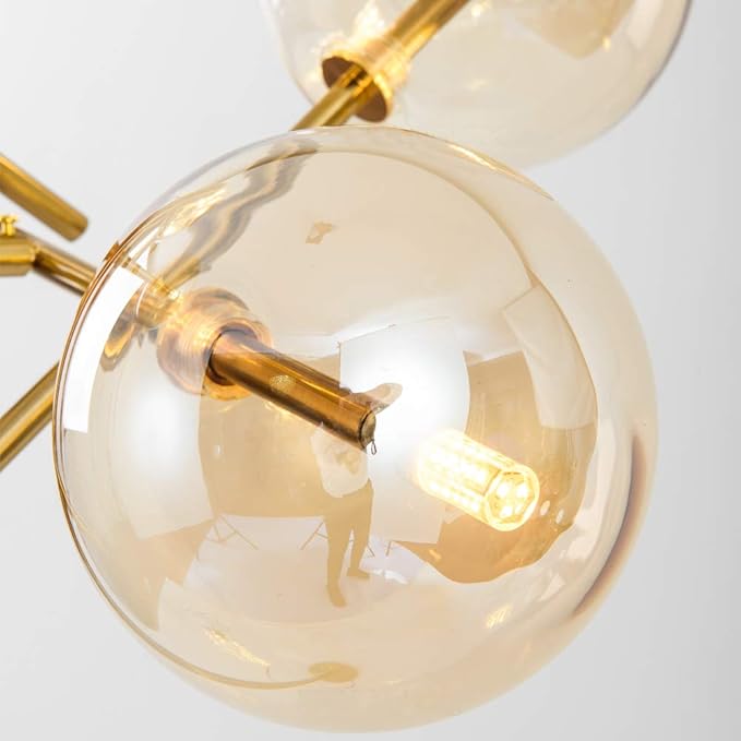 TD00145 Sputnik Chandelier Floor Lamp for Bedroom,4-Lights Glass Shade Floor Lamps for Living Room,Brass/Gold