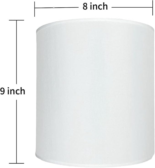 White 8" W x 9" H Drum Lampshades, No Assembly Required, Fabric Lampshade for Table Lamp, Bedside Lamp, Floor Lamp, Metal Spider Fitter