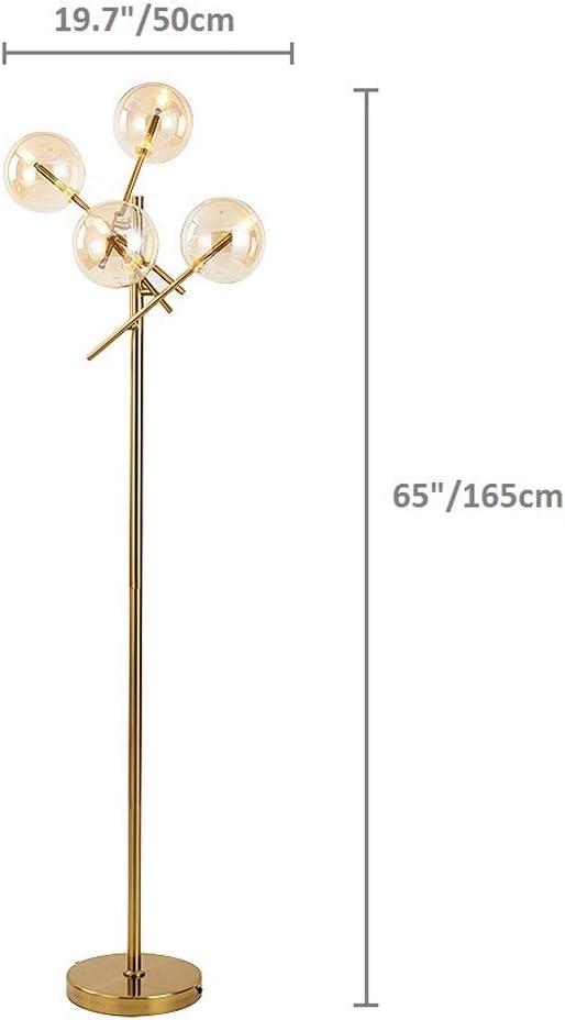 TD00145 Sputnik Chandelier Floor Lamp for Bedroom,4-Lights Glass Shade Floor Lamps for Living Room,Brass/Gold