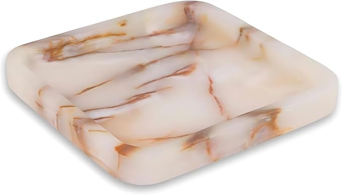 Bey-Berk Genuine Marble Valet Tray, Catch All, Vanity Tray, Marble Desk Organizer (Onyx, 9" x 9")