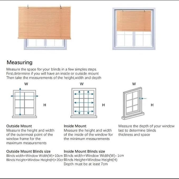 XIUXIU Bamboo Roller Shades Roman Shades for Window Roll Up Blinds for Home Light Filtering Indoor Outdoor Patio F71 W x 48" H