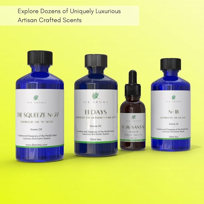 (Aria) Lucky No. 7 Hotel Aroma Oil for Diffusers - Waterless and Ultrasonic - Niche Blend of Essential and Aroma Oils - Silky Vanilla, Tonka Bean, Pomegranite - 120 ml (4 oz)