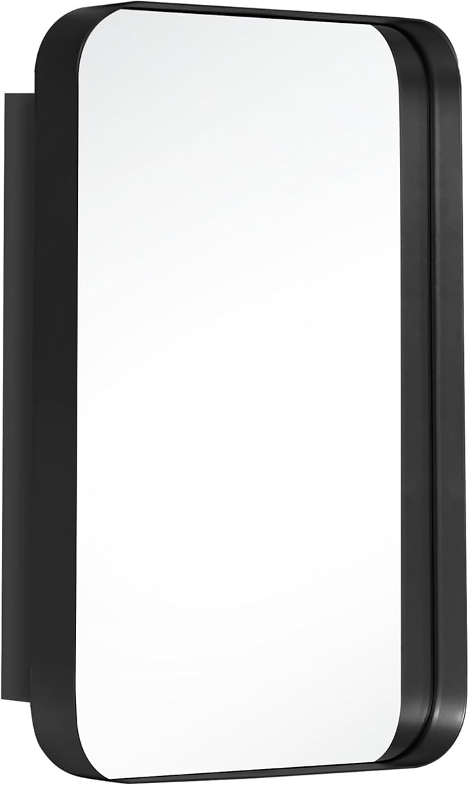 SogesHome Bathroom Medicine Cabinet with Mirror, 16"x24" Black Medicine Cabinet, Stainless Steel Frame and 2 Shelves, Wall Mounted Vanity Mirror Storage Cabinet for Bathroom