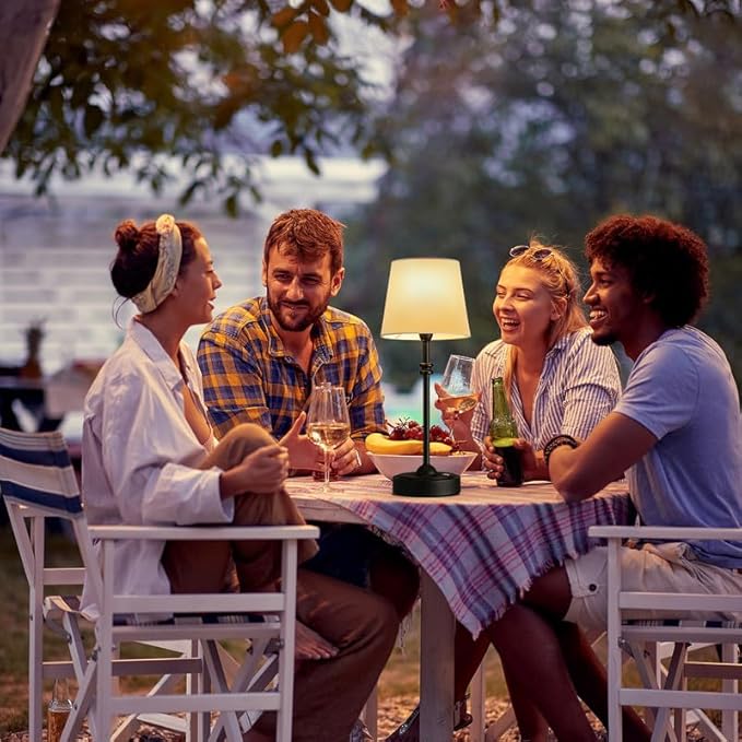 ONEWISH Cordless Table Lamps Set of 2 - Battery Powered Lamp, 4000mAh Rechargeable, Stepless Dimmable, Wireless Lamp with Fabric Shade, Warm Ambient Light for Bedside, Dining, Patio, Bathroom(Black)