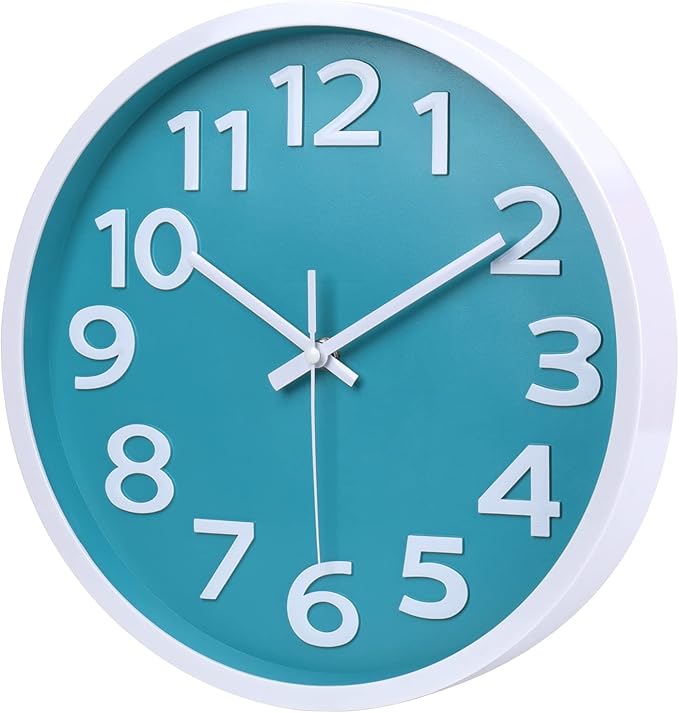 10 Inch Wall Clock Silent Non-Ticking,Modern Wall Clocks Battery Operated Easy to Read Quartz Analog Clock for Kitchen Bedroom Classroom School Bathroom Decor,Coastal Beach Theme (Aqua)