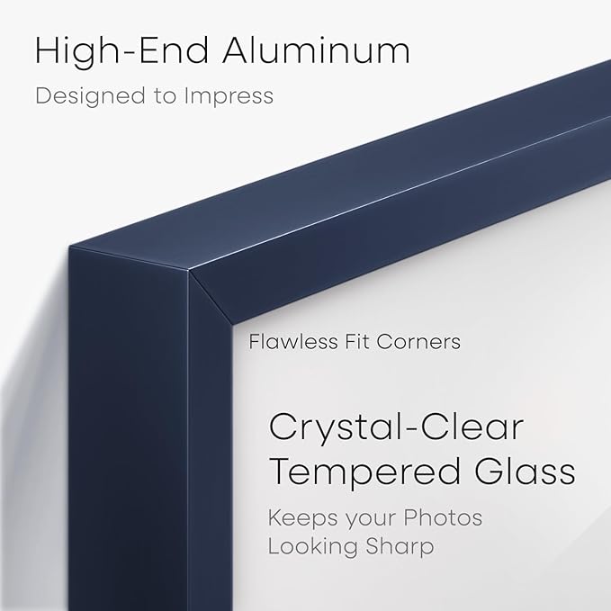 Homeforia 14x22 Picture Frame Navy Blue, High End Metal 14x22 Poster Frames with Mat 12x16 inch Photo, 14 x 22 Navy Blue Frame Matted to 12 by 16 Print, 22x14 Frame, Tempered Glass, Wall Kit, Set of 1