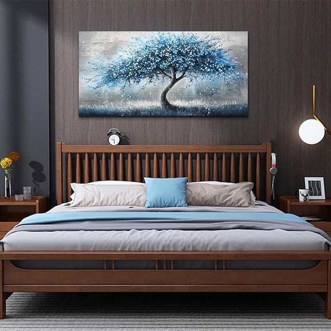 hyidecorart Wall Art For Living Room Wall Decor For Bedroom Abstract Canvas Painting Blue Tree Pictures Large Panoramic Landscape Artwork Office Decorations Modern Posters Ready To Hang Home Decor